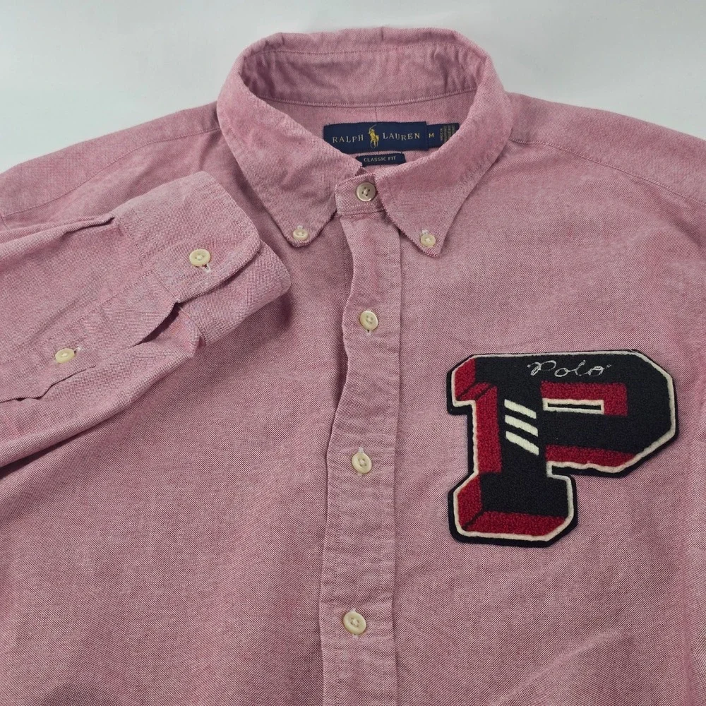 Polo Ralph Lauren Button Down Mens Medium Red Varsity Chenille Patch